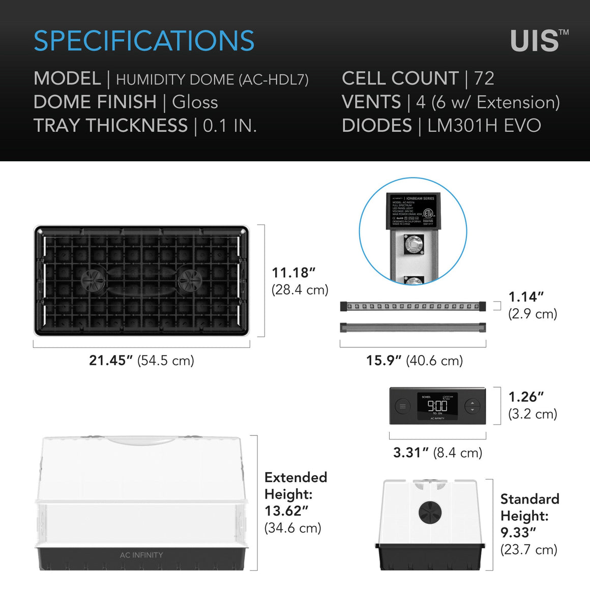 AC Infinity 6" x 12" Humidity Dome Germination Kit