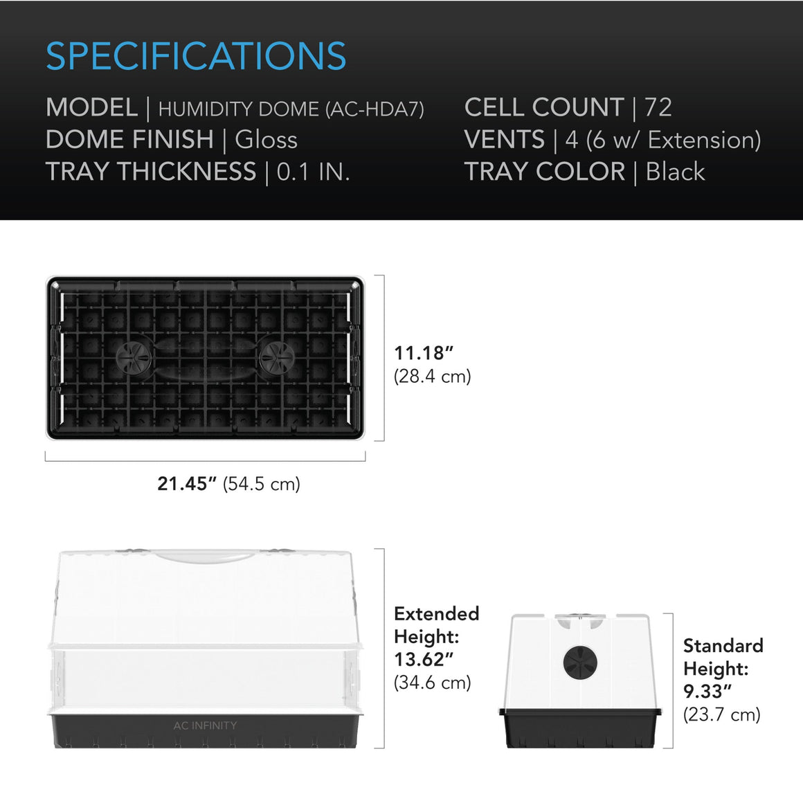 AC Infinity 6" x 12" Humidity Dome Propagation Kit