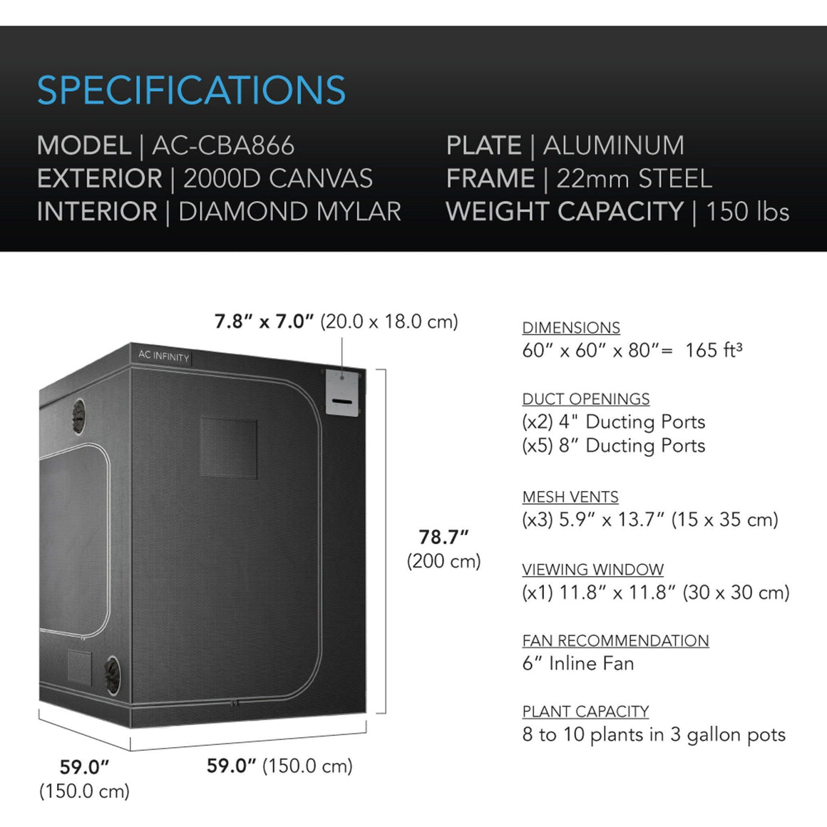 AC Infinity AC Infinity Cloudlab 866 5' x 5' x 6'8" Hydroponic Grow Tent