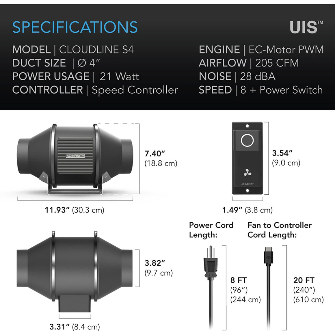 AC Infinity AC Infinity Cloudline S4 Inline Fan System