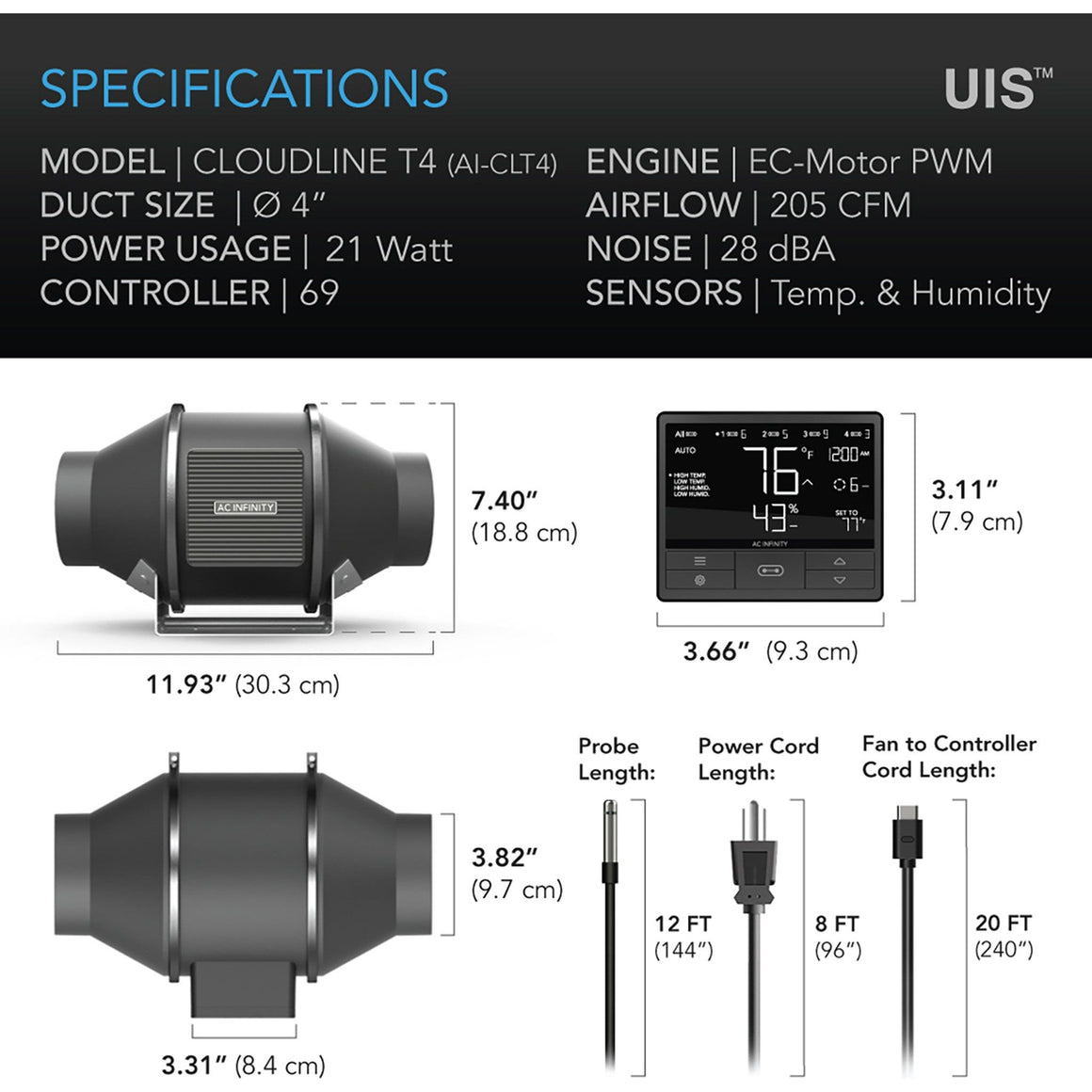 AC Infinity AC Infinity Cloudline T4 Inline Fan System