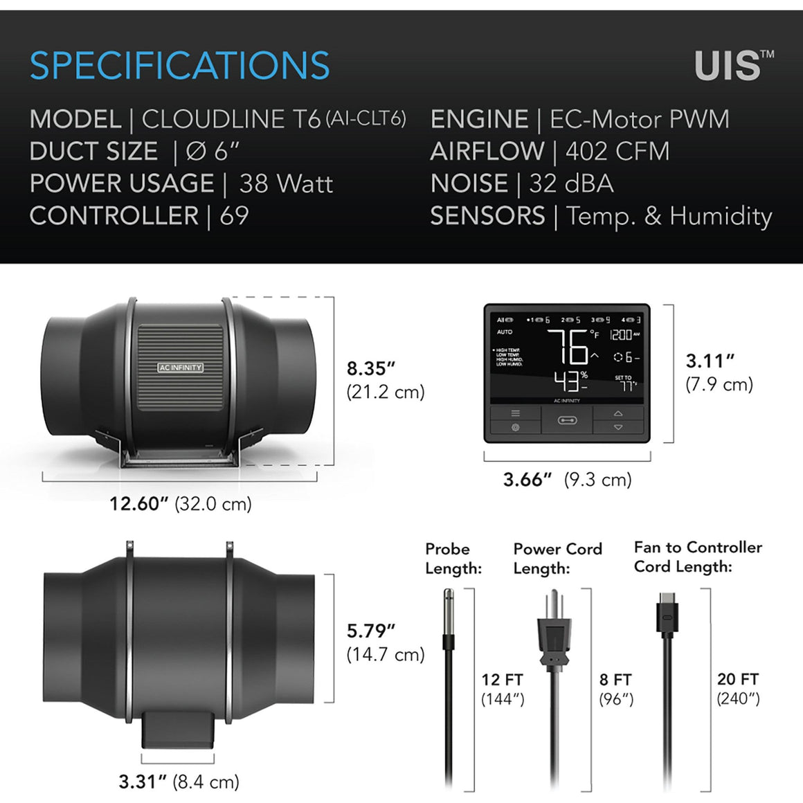 AC Infinity AC Infinity Cloudline T6 Inline Fan System