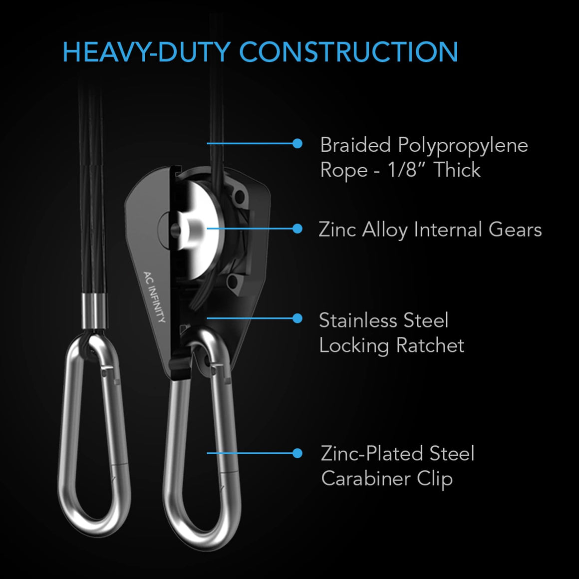 AC Infinity Heavy-Duty Adjustable Rope Clip Light Hanger — 6 Pairs