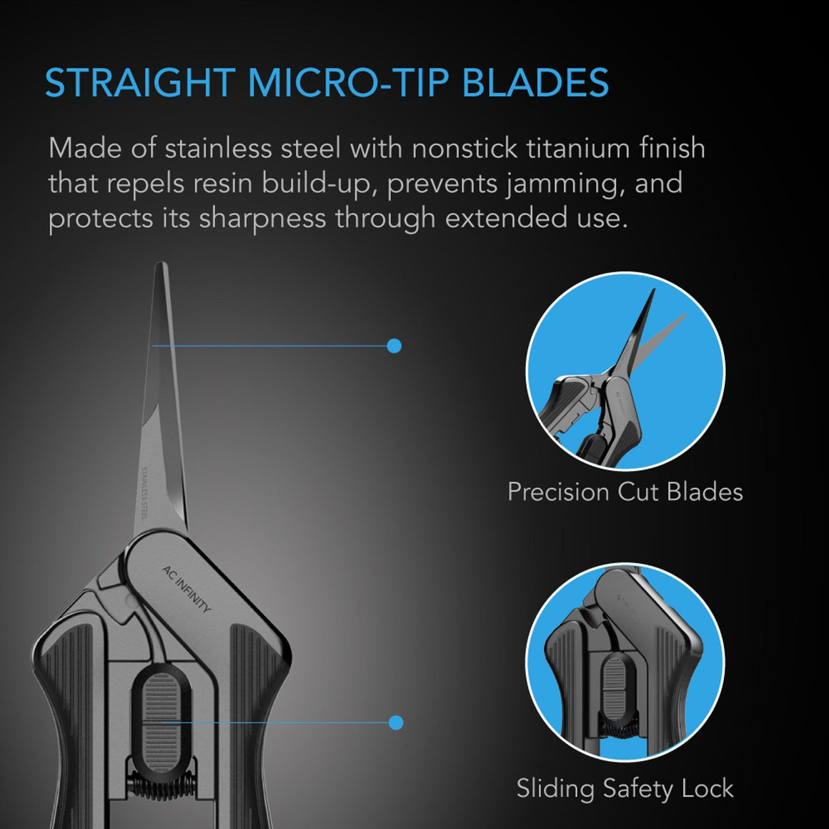 AC Infinity AC Infinity Stainless Steel Pruning Shear Trimming Scissors - With Trimming Kit straight Blades