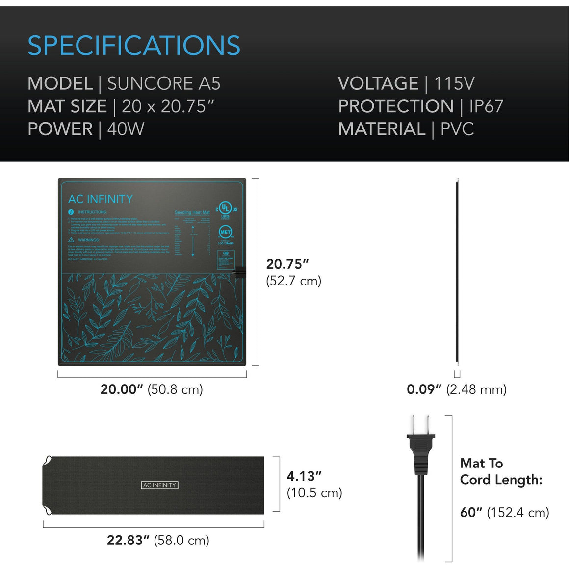 AC Infinity AC Infinity Suncore A5 20" x 20.75" Seedling Heat Mat