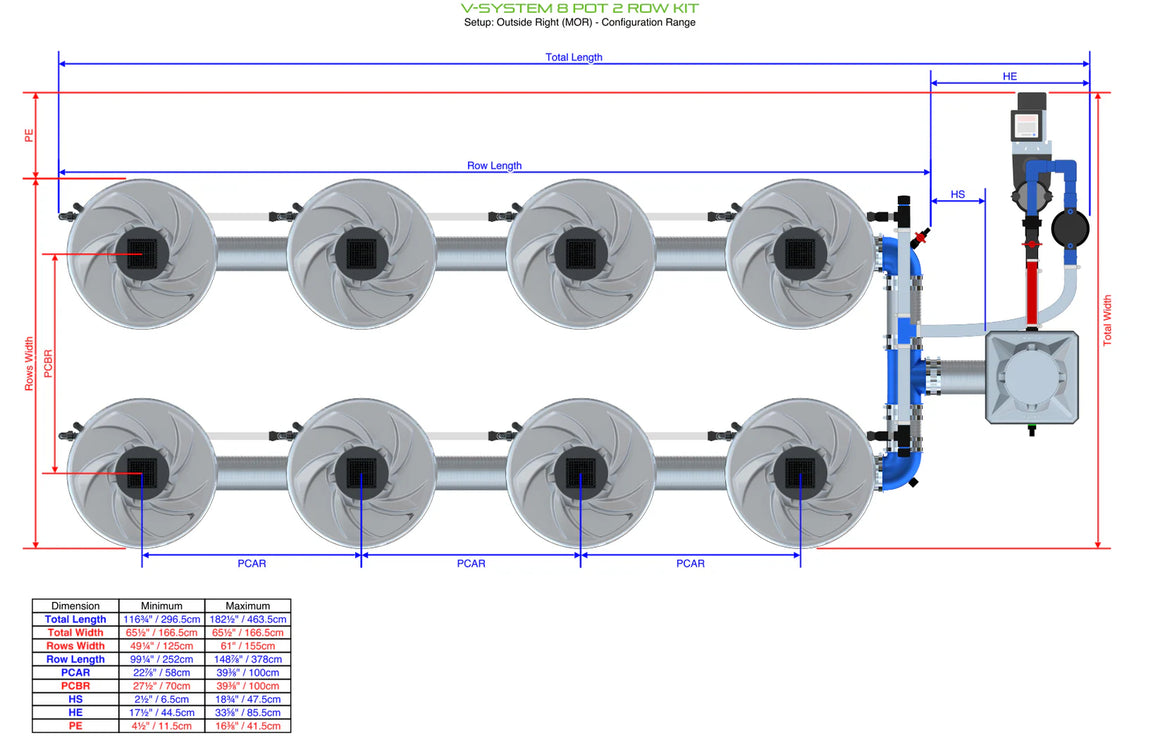 Alien Hydroponics V-System DWC - 8 Pot 2 Row