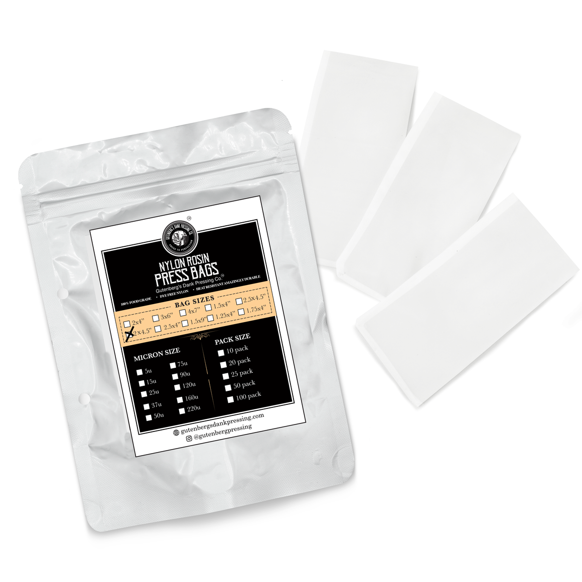 Gutenberg's Dank Pressing Co 2" x 4.5" Rosin Bags - 25 Pack