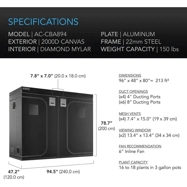 Happy Hydro AC Infinity 4x8 Grow Tent & Ventilation Kit