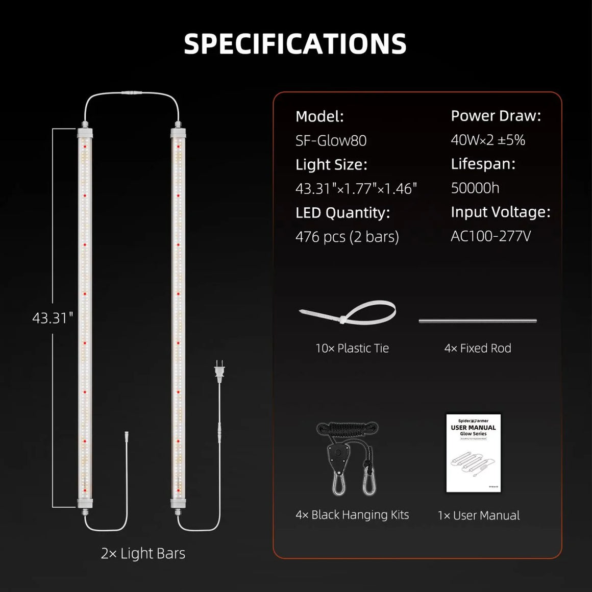 Spider Farmer Glow80 Veg Bar LED Grow Light