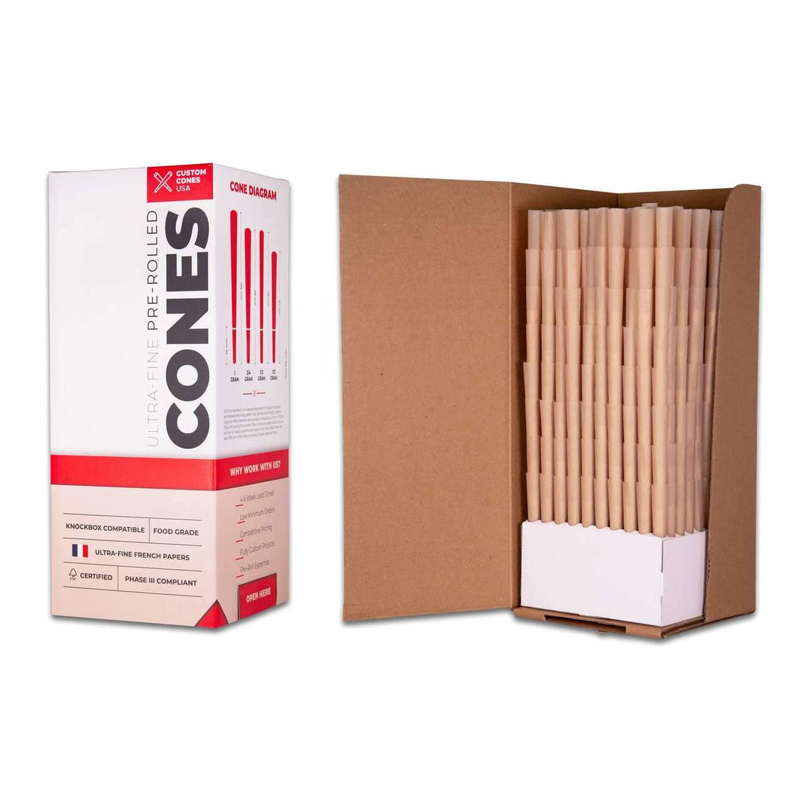 Custom Cones 109mm Pre-Rolled Cones - Unrefined Brown [800 Cones per Box]