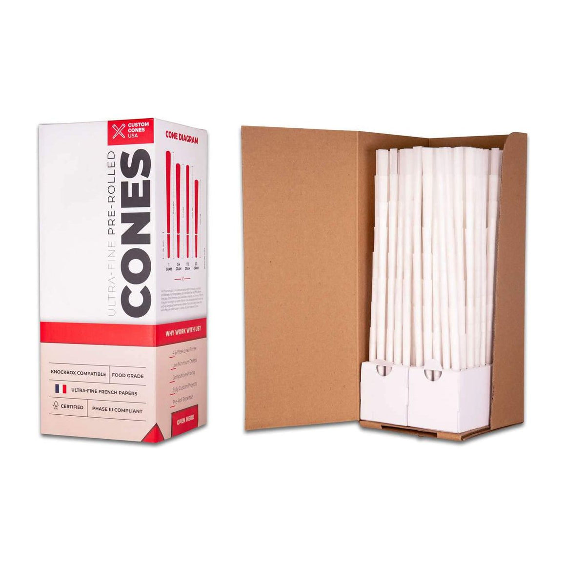 Custom Cones 98mm Pre-Rolled Cones - Refined White [800 Cones per Box]